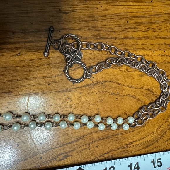 Women’s long pearl cross necklace - Picture 1 of 3